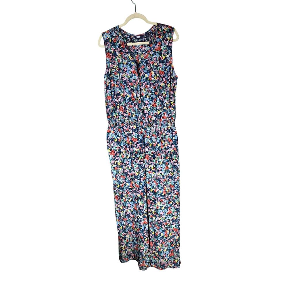 Lands End Womens Multicolor Floral Sleeveless VNeck Jumpsuit Palazzo Legs Spring
